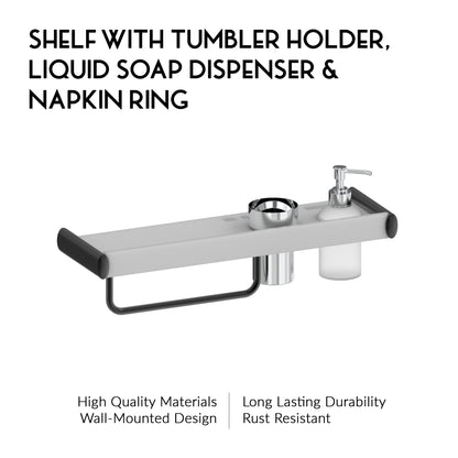 Shelf with Tumbler Holder, Liquid Soap Dispenser & Napkin Ring | Ginny