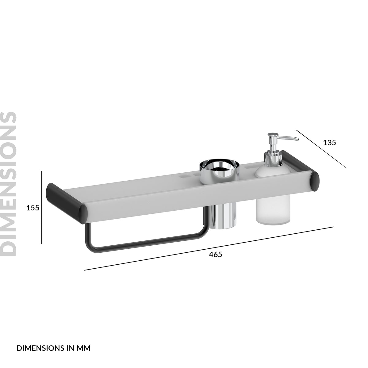 Shelf with Tumbler Holder, Liquid Soap Dispenser & Napkin Ring | Ginny